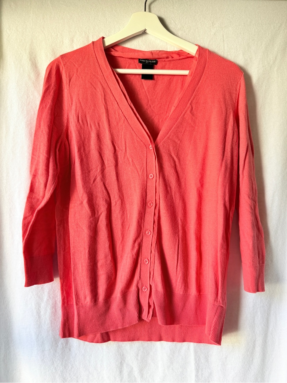 Ann Taylor Coral Button-Front V-Neck Cardigan